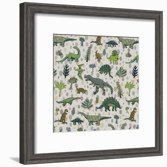 Dinosaur Pattern-GooseFrol-Framed Art Print