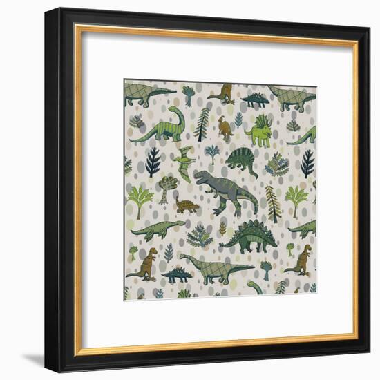 Dinosaur Pattern-GooseFrol-Framed Art Print