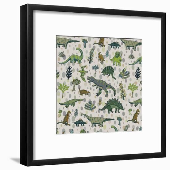 Dinosaur Pattern-GooseFrol-Framed Art Print