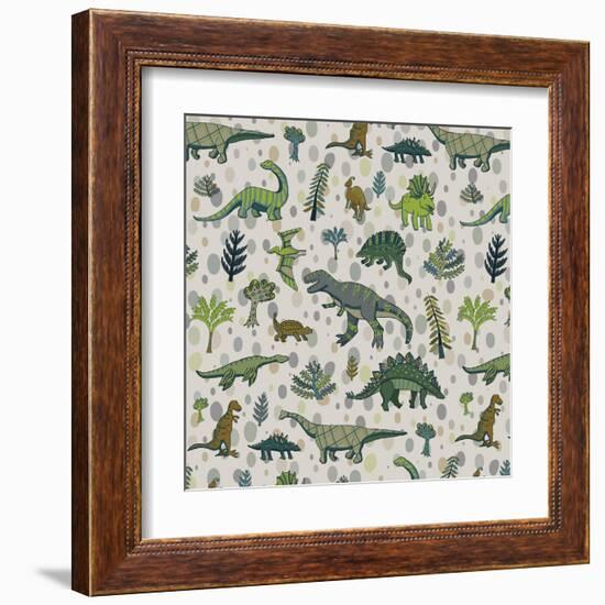 Dinosaur Pattern-GooseFrol-Framed Art Print