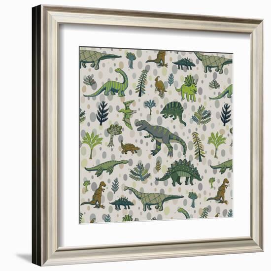 Dinosaur Pattern-GooseFrol-Framed Art Print