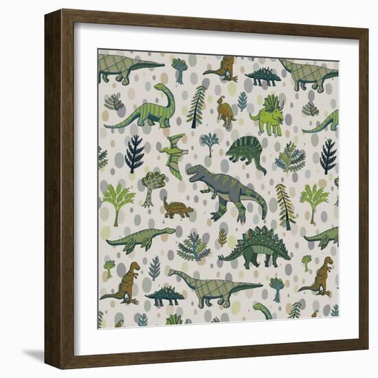 Dinosaur Pattern-GooseFrol-Framed Art Print