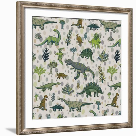 Dinosaur Pattern-GooseFrol-Framed Art Print
