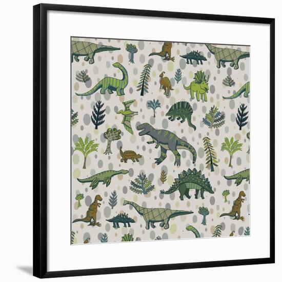 Dinosaur Pattern-GooseFrol-Framed Premium Giclee Print