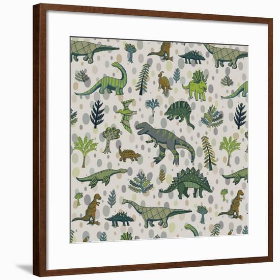 Dinosaur Pattern-GooseFrol-Framed Premium Giclee Print