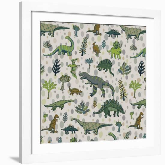 Dinosaur Pattern-GooseFrol-Framed Premium Giclee Print