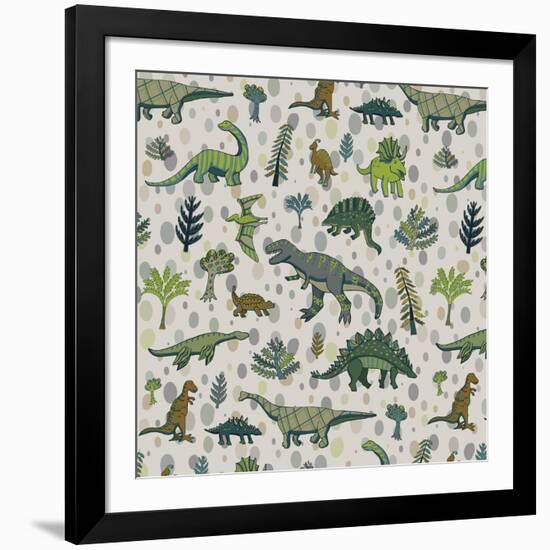 Dinosaur Pattern-GooseFrol-Framed Premium Giclee Print