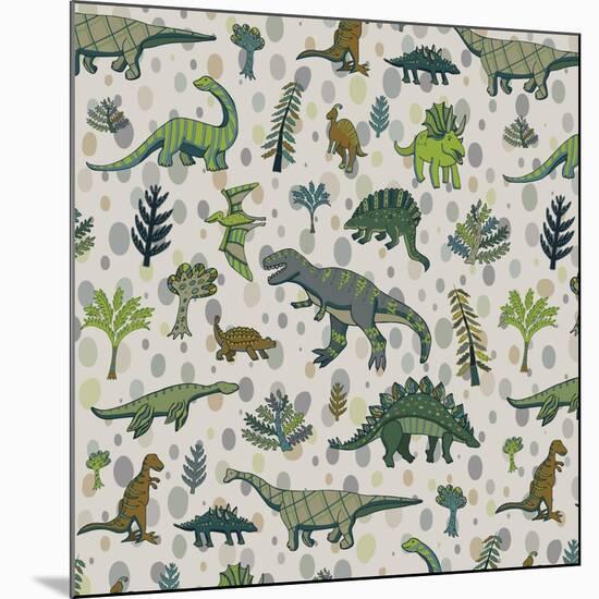 Dinosaur Pattern-GooseFrol-Mounted Premium Giclee Print