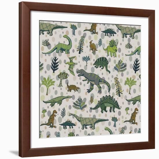 Dinosaur Pattern-GooseFrol-Framed Premium Giclee Print