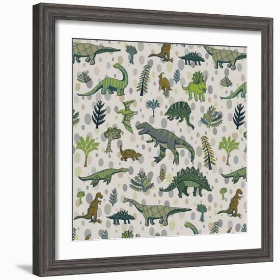 Dinosaur Pattern-GooseFrol-Framed Premium Giclee Print