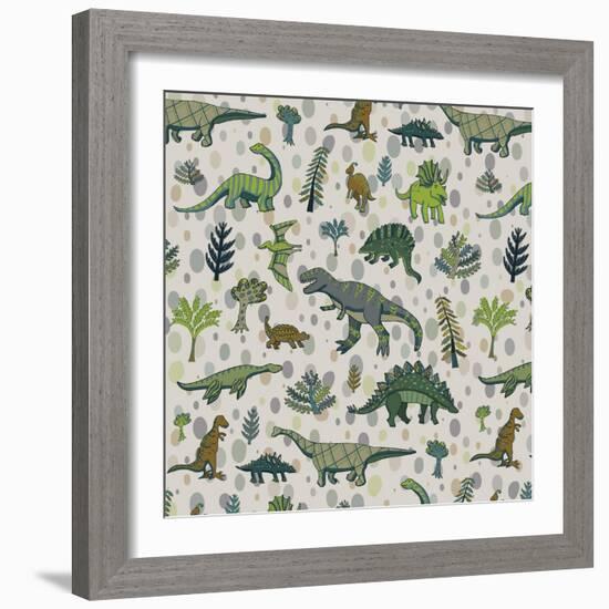 Dinosaur Pattern-GooseFrol-Framed Premium Giclee Print