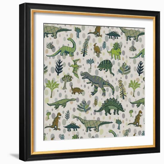 Dinosaur Pattern-GooseFrol-Framed Premium Giclee Print