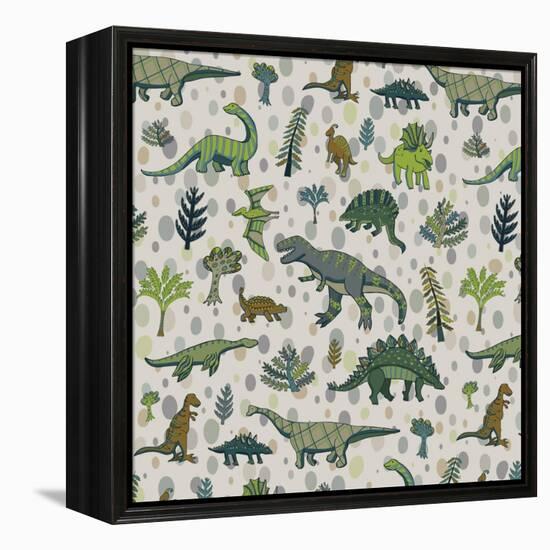 Dinosaur Pattern-GooseFrol-Framed Stretched Canvas