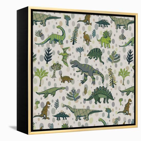 Dinosaur Pattern-GooseFrol-Framed Stretched Canvas