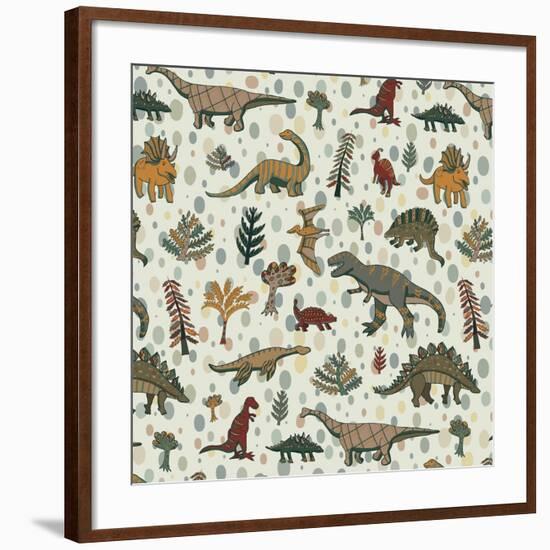 Dinosaur Pattern-GooseFrol-Framed Art Print