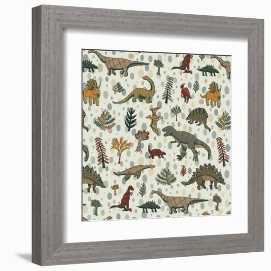 Dinosaur Pattern-GooseFrol-Framed Art Print