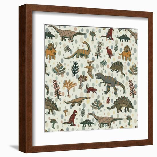 Dinosaur Pattern-GooseFrol-Framed Art Print