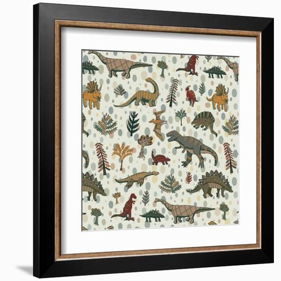 Dinosaur Pattern-GooseFrol-Framed Art Print