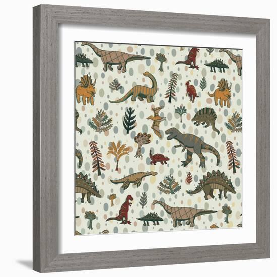 Dinosaur Pattern-GooseFrol-Framed Art Print