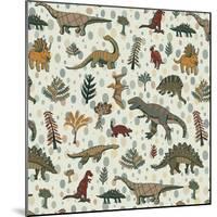 Dinosaur Pattern-GooseFrol-Mounted Art Print