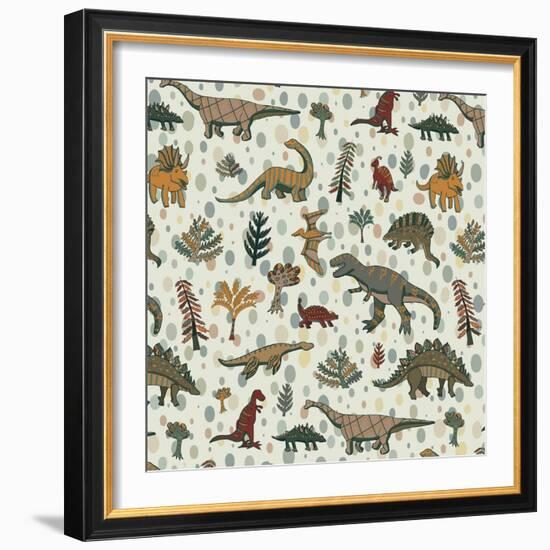 Dinosaur Pattern-GooseFrol-Framed Art Print