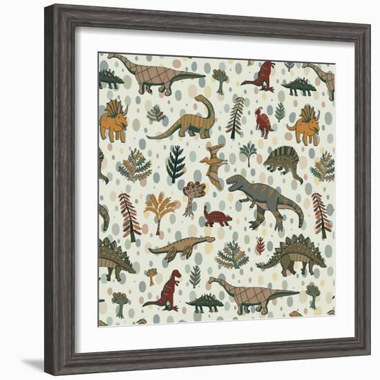 Dinosaur Pattern-GooseFrol-Framed Premium Giclee Print