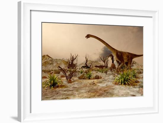 Dinosaur. Prehistoric Jungle, Landscape, Valley with Dinosaurs.-Pavel Chagochkin-Framed Art Print