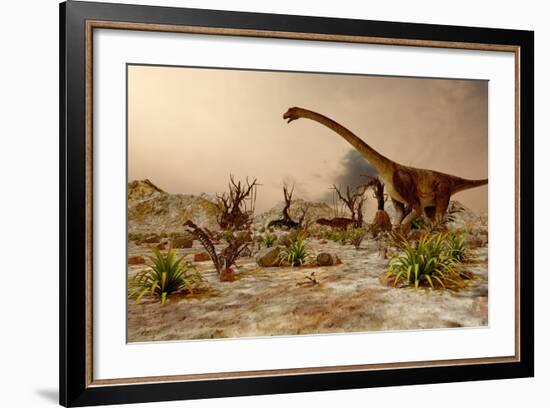 Dinosaur. Prehistoric Jungle, Landscape, Valley with Dinosaurs.-Pavel Chagochkin-Framed Art Print