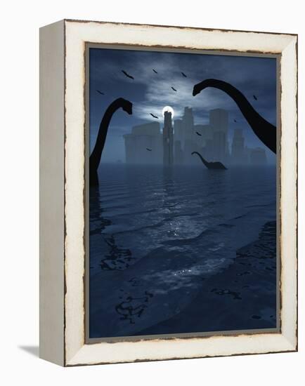 Dinosaurs Feed Near the Shores of the Famed Lost City of Atlantis-Stocktrek Images-Framed Premier Image Canvas