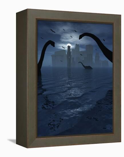 Dinosaurs Feed Near the Shores of the Famed Lost City of Atlantis-Stocktrek Images-Framed Premier Image Canvas