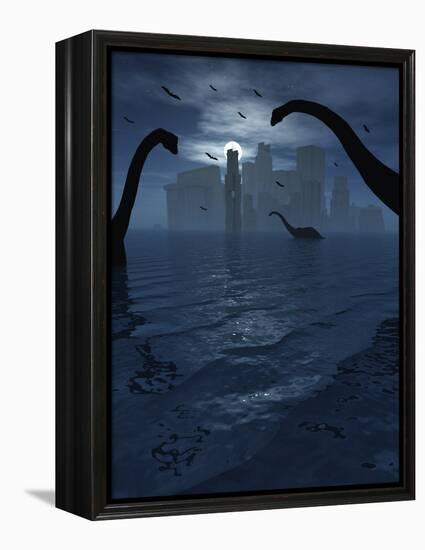 Dinosaurs Feed Near the Shores of the Famed Lost City of Atlantis-Stocktrek Images-Framed Premier Image Canvas