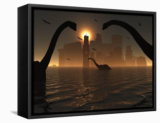 Dinosaurs Feed Near the Shores of the Famed Lost City of Atlantis-Stocktrek Images-Framed Premier Image Canvas