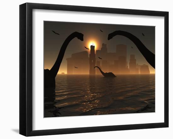 Dinosaurs Feed Near the Shores of the Famed Lost City of Atlantis-Stocktrek Images-Framed Photographic Print