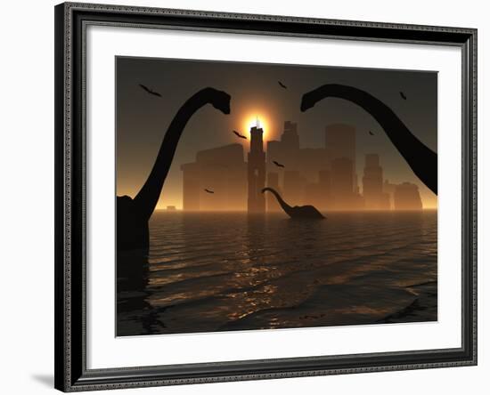 Dinosaurs Feed Near the Shores of the Famed Lost City of Atlantis-Stocktrek Images-Framed Photographic Print