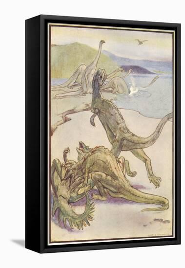 Dinosaurs Hunting-Alice B Woodward-Framed Stretched Canvas