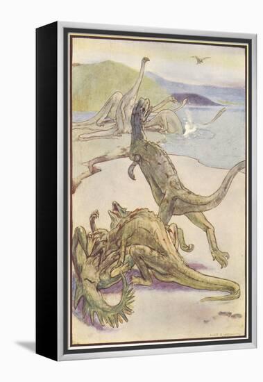 Dinosaurs Hunting-Alice B Woodward-Framed Stretched Canvas