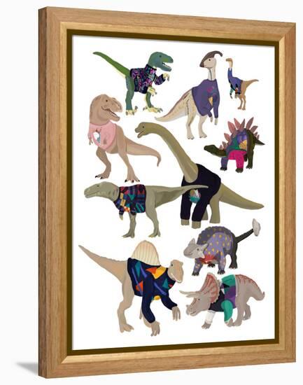 Dinosaurs in 80’s Jumpers-Hanna Melin-Framed Stretched Canvas