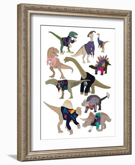 Dinosaurs in 80’s Jumpers-Hanna Melin-Framed Art Print