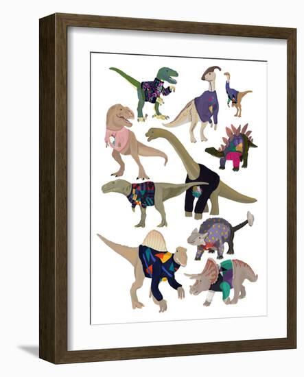 Dinosaurs in 80’s Jumpers-Hanna Melin-Framed Art Print
