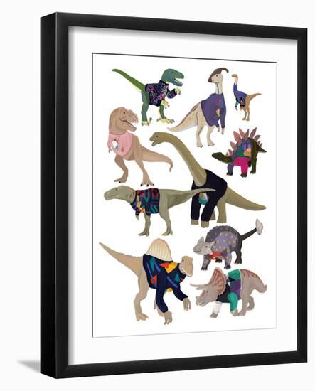 Dinosaurs in 80’s Jumpers-Hanna Melin-Framed Art Print