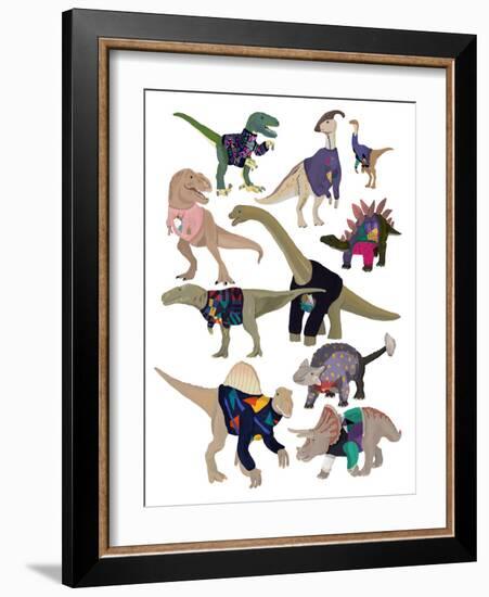 Dinosaurs in 80’s Jumpers-Hanna Melin-Framed Art Print