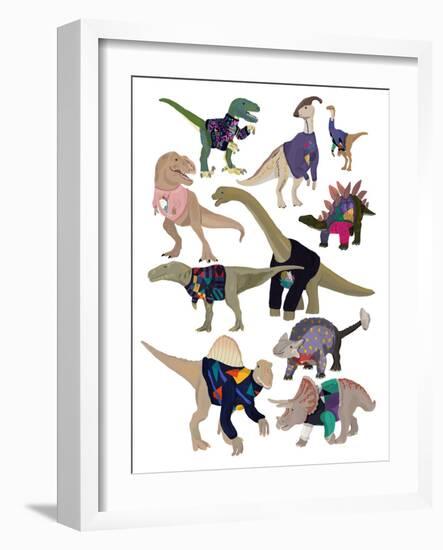 Dinosaurs in 80’s Jumpers-Hanna Melin-Framed Art Print