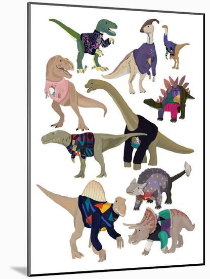 Dinosaurs in 80’s Jumpers-Hanna Melin-Mounted Art Print