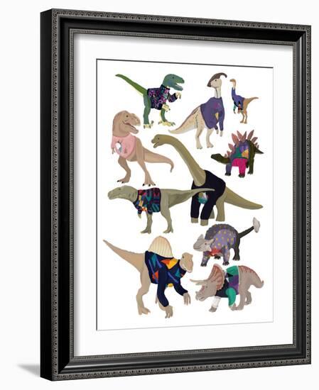 Dinosaurs in 80’s Jumpers-Hanna Melin-Framed Art Print