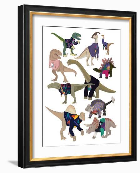 Dinosaurs in 80’s Jumpers-Hanna Melin-Framed Art Print