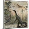 Dinosaurs of the Jurassic Period: a Stegosaurus with a Compsognathus in the Background-A. Jobin-Mounted Photographic Print