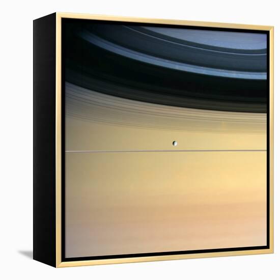 Dione And Ring Shadows on Saturn, Cassini-null-Framed Premier Image Canvas