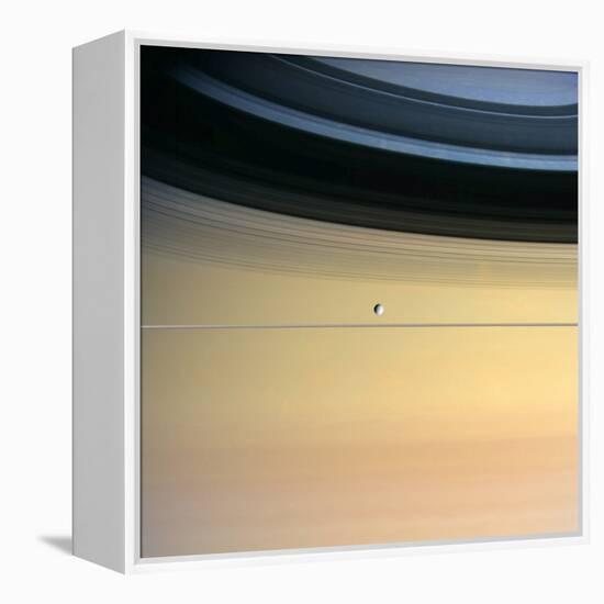 Dione And Ring Shadows on Saturn, Cassini-null-Framed Premier Image Canvas