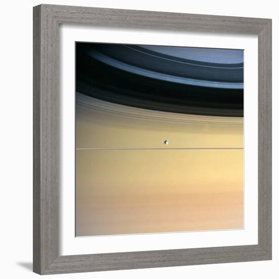 Dione And Ring Shadows on Saturn, Cassini-null-Framed Premium Photographic Print