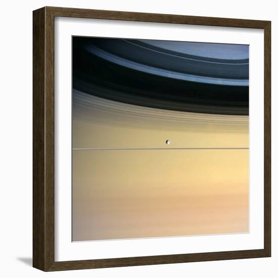 Dione And Ring Shadows on Saturn, Cassini-null-Framed Premium Photographic Print